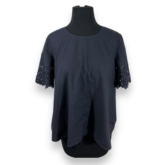 J Crew Short Sleeve Blouse Womens 4‎ Navy Blue - Picture 1 of 9